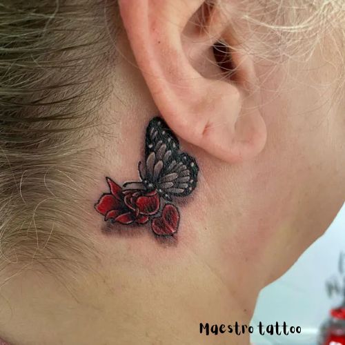 Flower Butterfly Tattoo Designs Behind Ear 4 by maestro tattoo