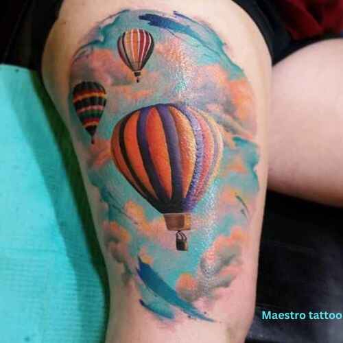 Hot Air Balloon Among Clouds tattoo design