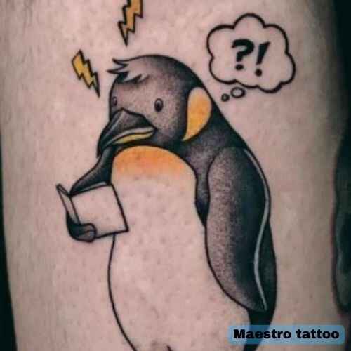 Penguin reading book tattoo image