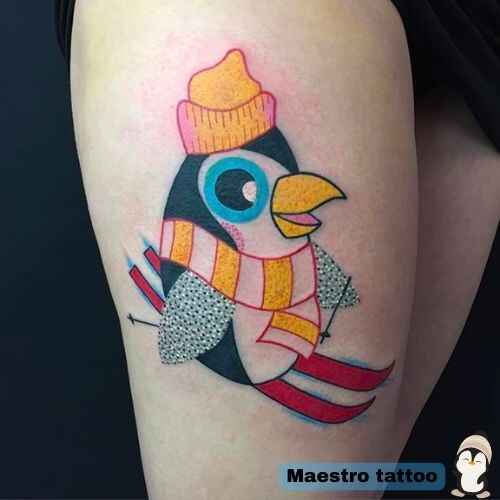 Skiing Penguin tattoo image