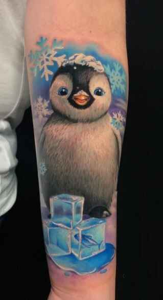 watercolor style penguin tattoo image