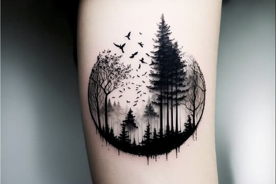 pine tree Mountains tattoo 1 by maestro tattoo