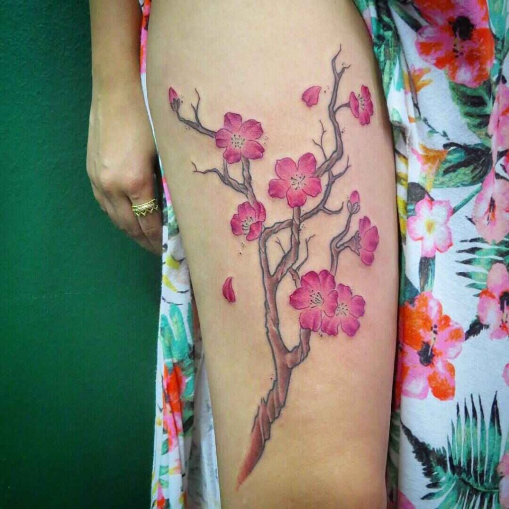Cherry Blossom Tattoo On Right Thigh 1 by maestro tattoo