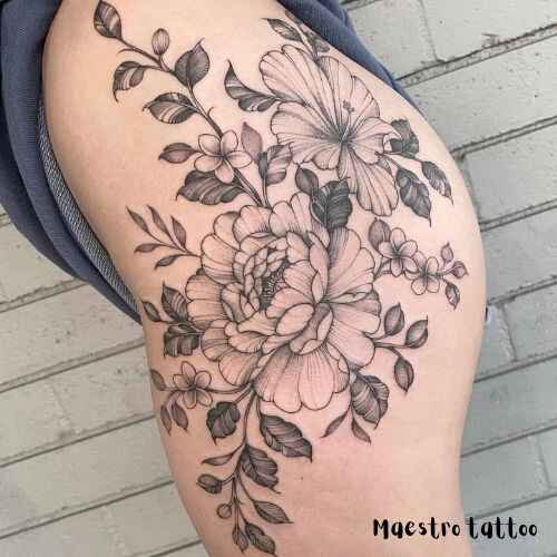 Flower Fields thigh tattoo designs 2 by maestro tattoo