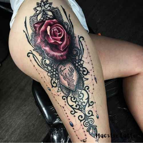 Flower Lace thigh tattoo designs 1 1 by maestro tattoo