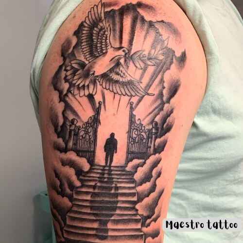 Heavenly gates tattoos on Arm 2 by maestro tattoo