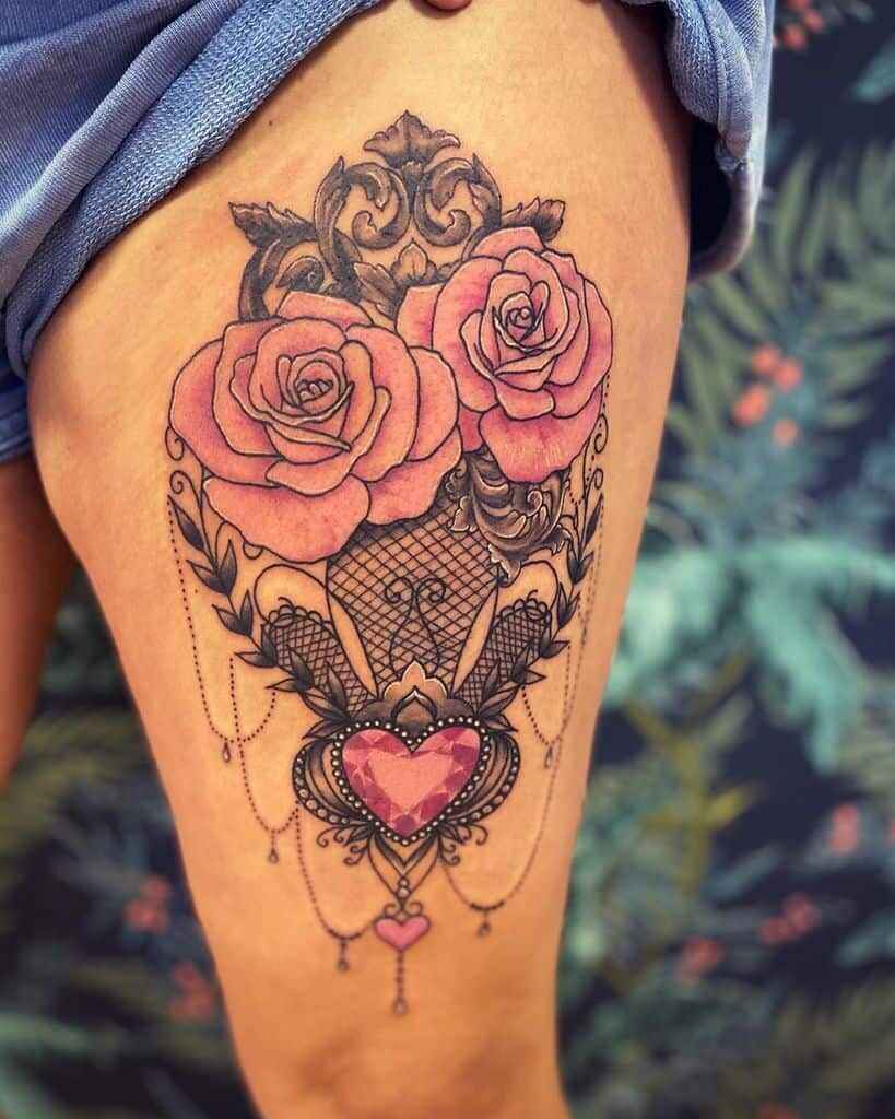 Human Heart of Flowers Thigh Tattoo 2 1 by maestro tattoo