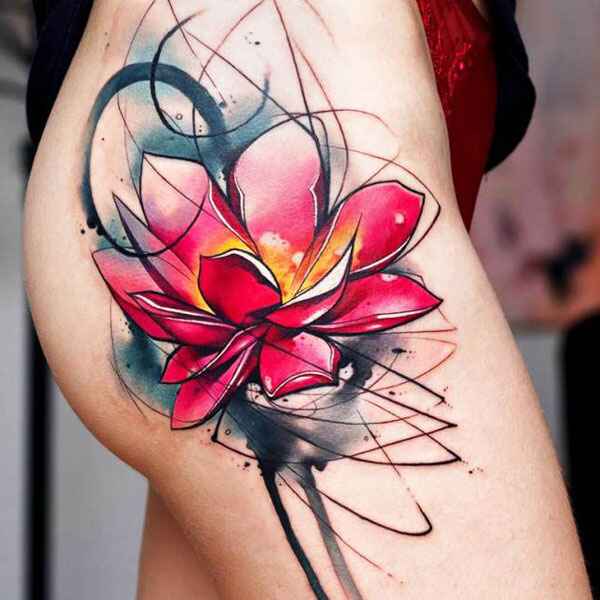 Lotus Flower Thigh Tattoo Gorgeous Red Lotus Flower 1 by maestro tattoo