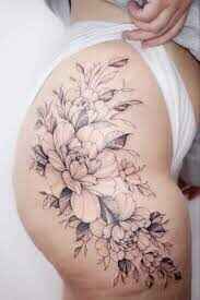 Peonies Flower Thigh Tatto 1 by maestro tattoo