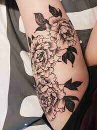 Peonies Flower Thigh Tattoo 1 by maestro tattoo