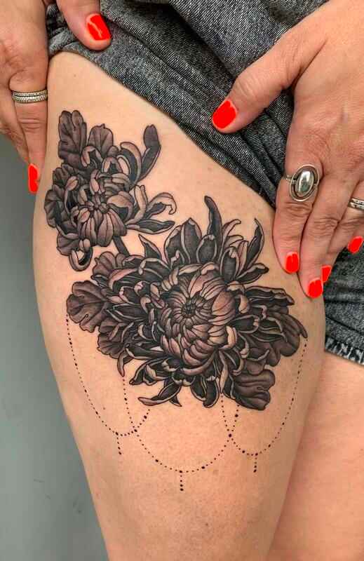 Peony Flowers Dots 1 by maestro tattoo