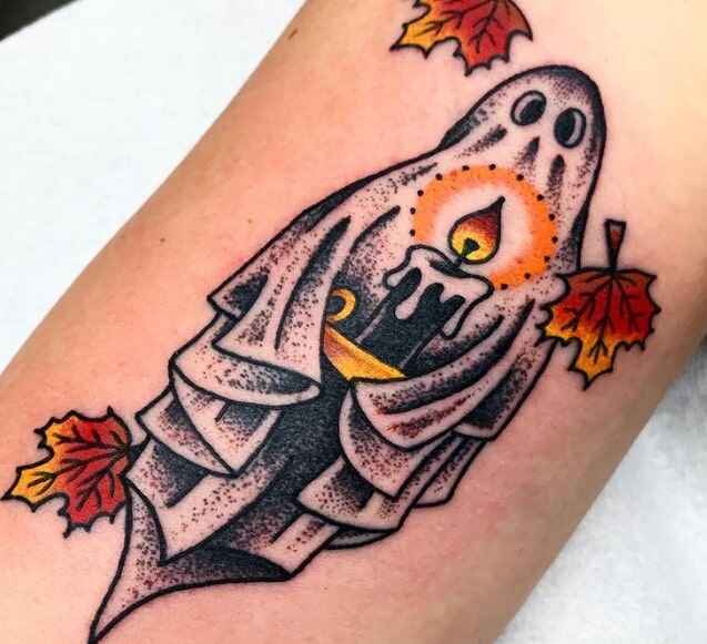 Halloween Flash Tattoo - A ghost with lamp tattoo image