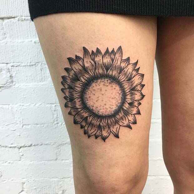 Sunflower Thigh Tattoo 1 by maestro tattoo