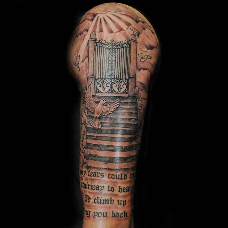Heavenly gates tattoo on lower legs image