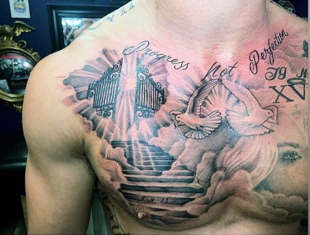 image of Heavenly gates tattoos on chest 