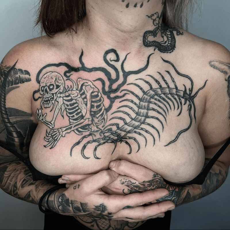 centipede tattoo on chest image
