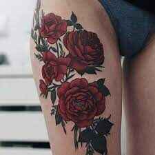 trailing roses thigh tattoo designs