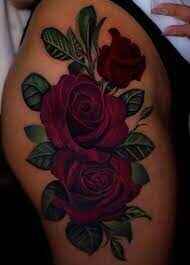 trailing roses thigh tattoo designs