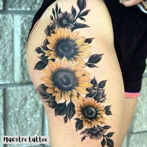 sunflower thigh tattoo designs 2 1 by maestro tattoo