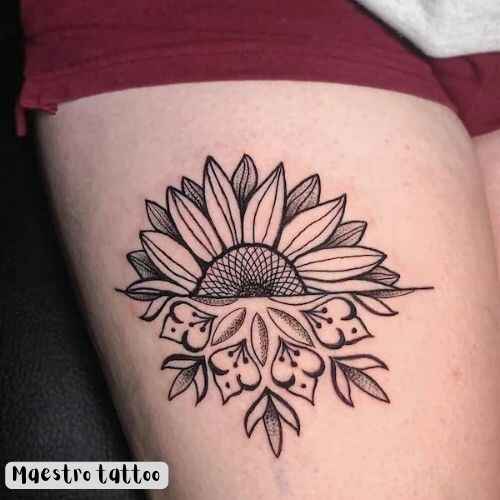 sunflower thigh tattoo designs 5 1 by maestro tattoo