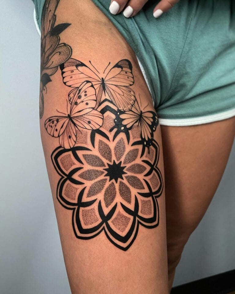 Butterfly thigh Mandala Tattoo Designs