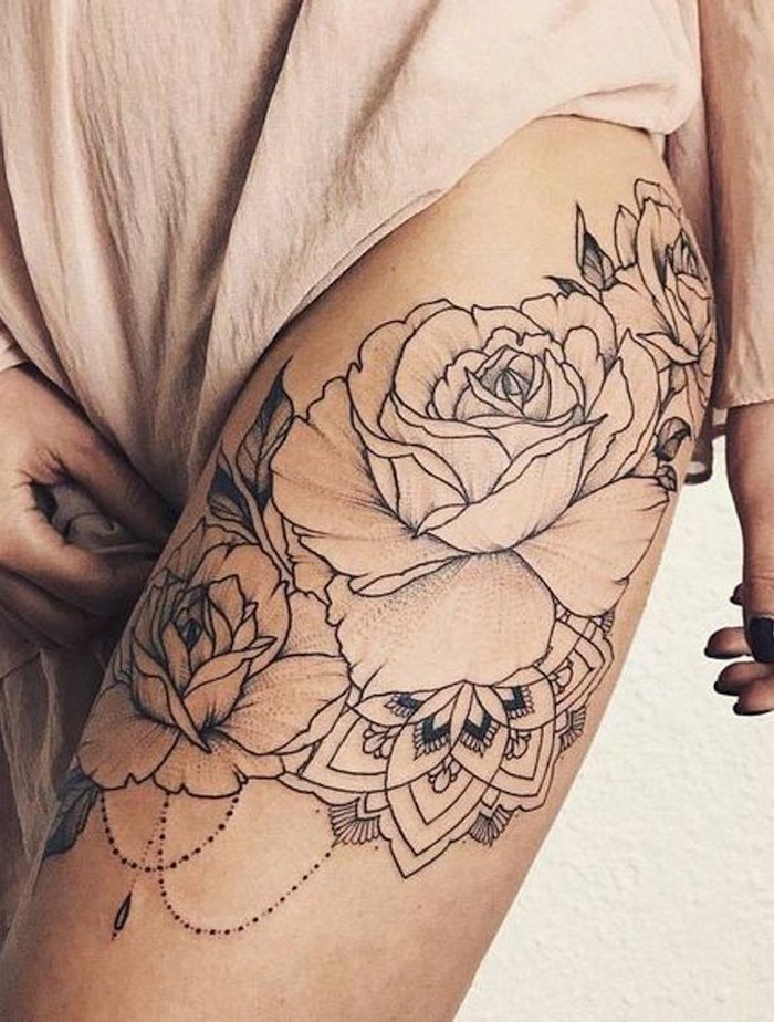 Floral  Thigh Mandala Tattoo Designs
