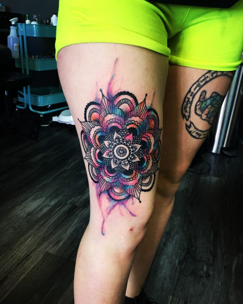 Watercolor Thigh Mandala Tattoo Designs