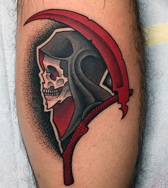 red manly mens grim reaper skull tattoo by maestro tattoo