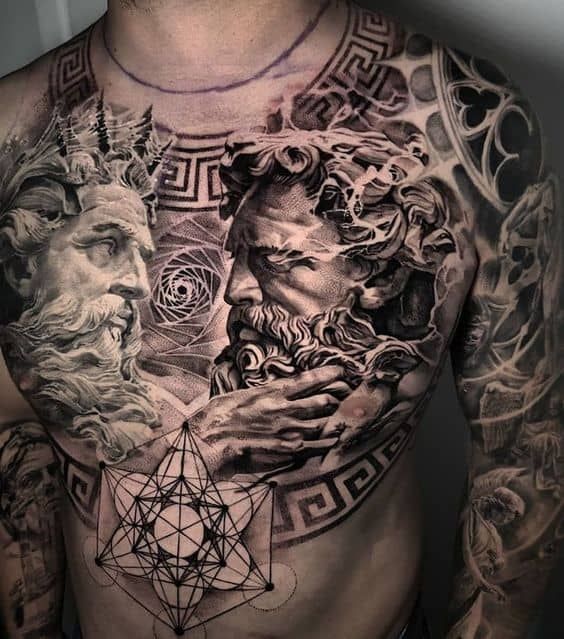 Zeus Tattoo on chest Designs 